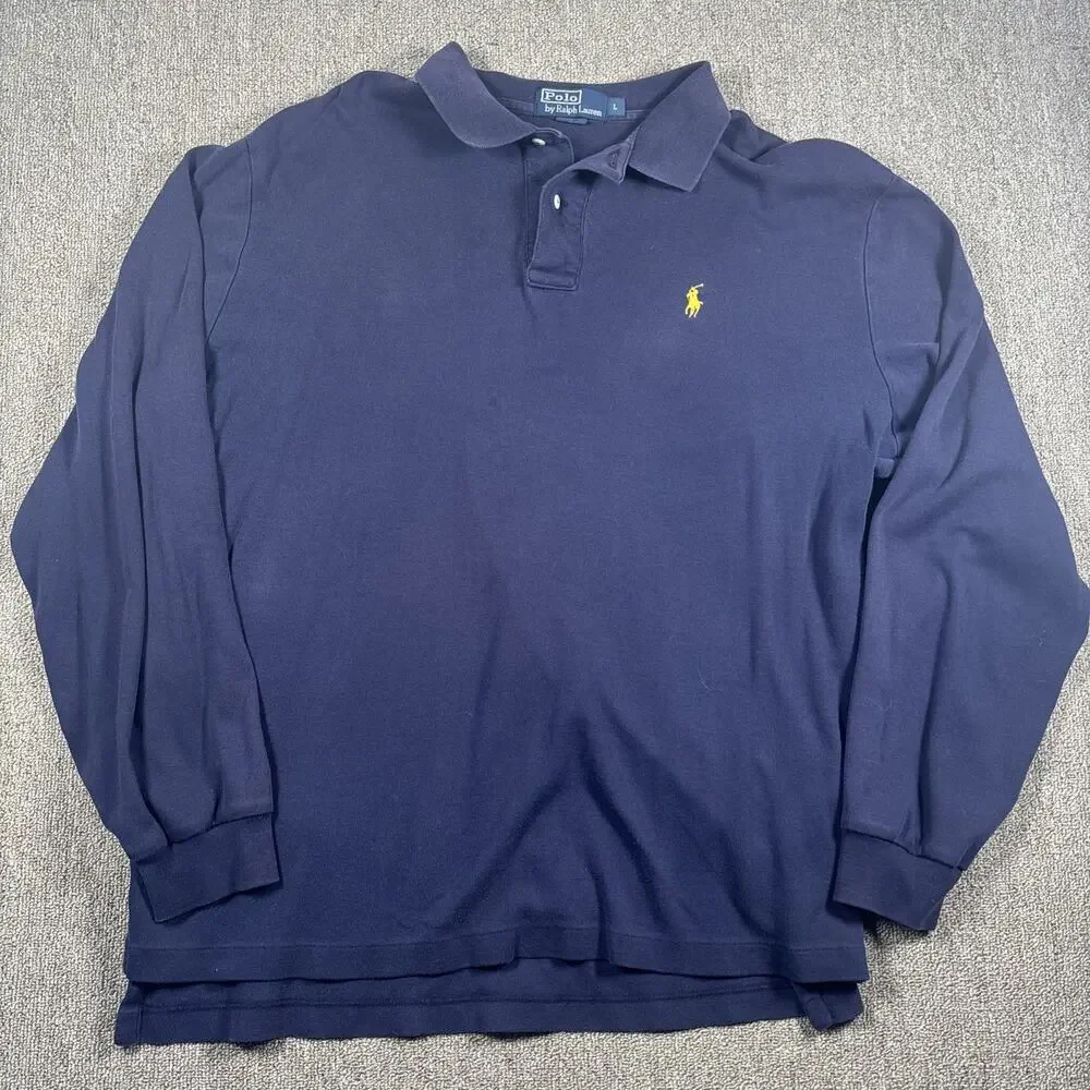 Vintage Polo Ralph Lauren Men’s Long Sleeve Polo Shirt Navy Blue Large